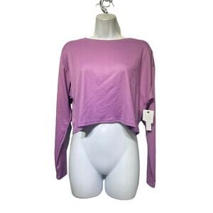 ABOUND Womens Size S Purple Rib Knit Long Sleeve Pullover Crop Top